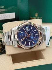 Pre-owned Rolex Skydweller Blue Dial Oyster Strap 2022 Full Box and Papers