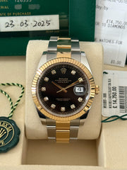 Pre-owned Rolex Datejust 126333 Black Diamond Dial Yellow Gold Steel Oyster Strap Fluted Bezel 2025