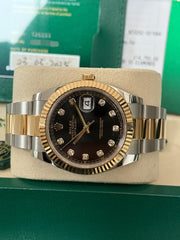 Pre-owned Rolex Datejust 126333 Black Diamond Dial Yellow Gold Steel Oyster Strap Fluted Bezel 2025