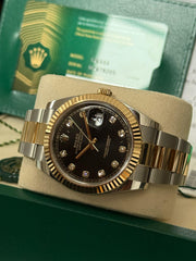 Pre-owned Rolex Datejust 126333 Black Diamond Dial Yellow Gold Steel Oyster Strap Fluted Bezel 2025