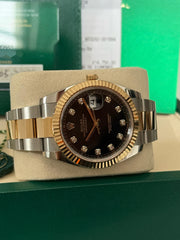 Pre-owned Rolex Datejust 126333 Black Diamond Dial Yellow Gold Steel Oyster Strap Fluted Bezel 2025