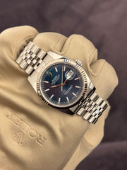 Pre-owned Rolex Datejust 36mm 116234 Blue Dial Jubile Strap Fluted Bezel Box and Papers