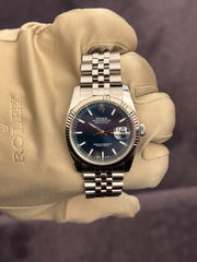 Pre-owned Rolex Datejust 36mm 116234 Blue Dial Jubile Strap Fluted Bezel Box and Papers